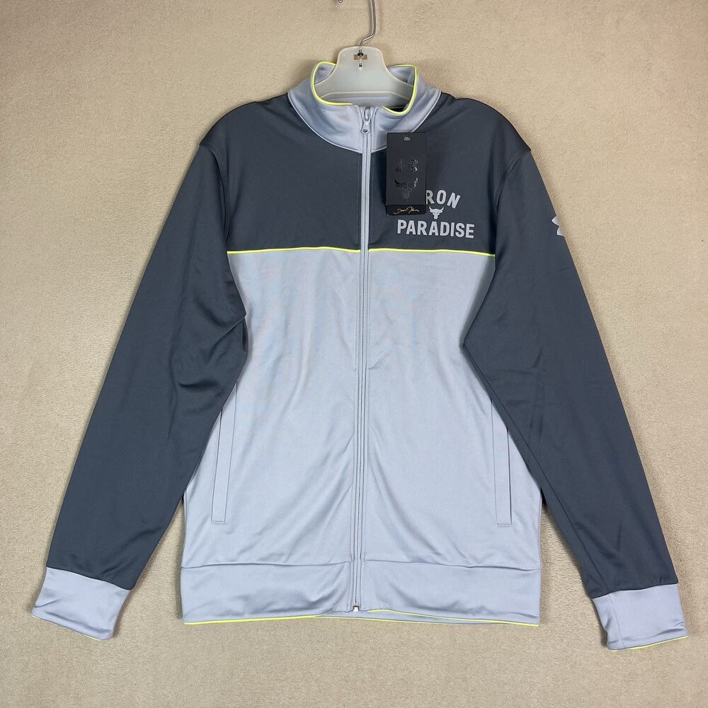 Under Armour Project Rock Track Jacket Mens S Gray Full Zip Knit Athletic